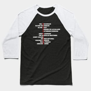 Black Dance History Icons - White Lettering Baseball T-Shirt